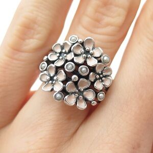 Pandora Cherry Blossom Bouquet sterling pink enamel, white pearls Ring
